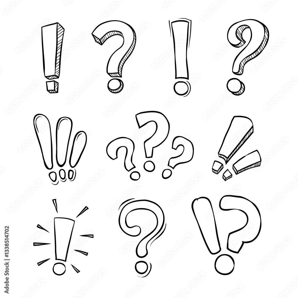 Fototapete exclamation and question mark hand drawn vector illustration. suitable for warning element in infogr
