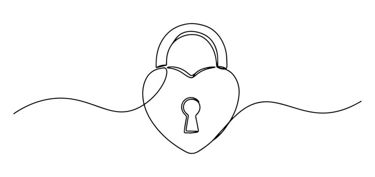 heart shaped padlock in romantic minimalist black monoline vector style