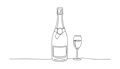 champagne bottle with glass for toast stylized monoline vector
