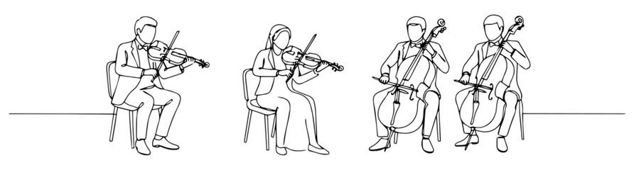violinist playing seated at event stylized line-based composition © Wieslaw
