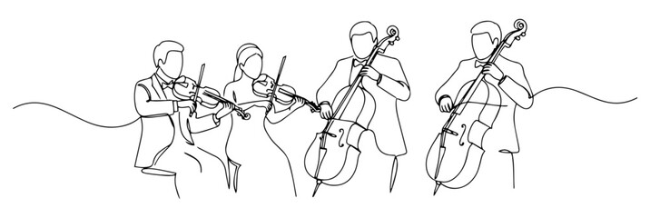 string quartet playing instruments stylish single-stroke graphic  