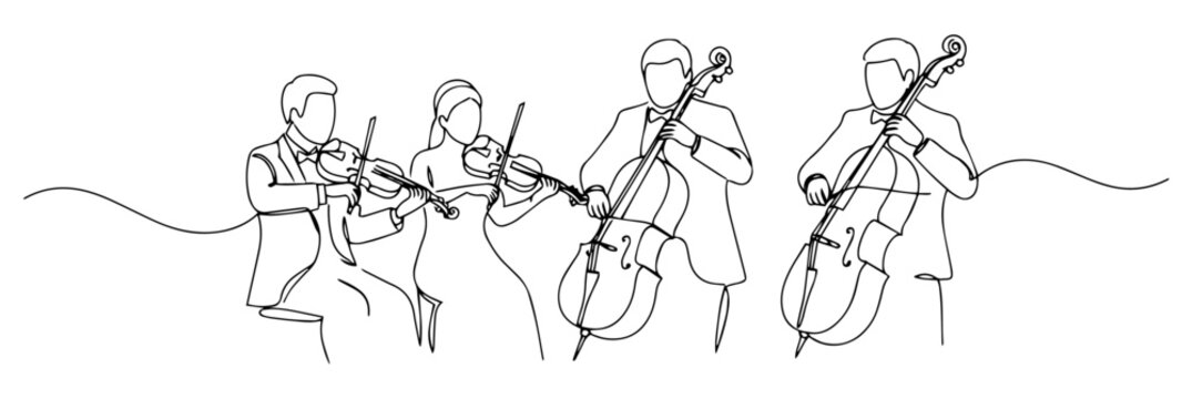 string quartet playing instruments stylish single-stroke graphic  