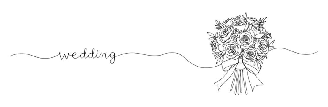 wedding bouquet with ribbon and decorative line stylish black monoline sketch perfect for modern wall decor