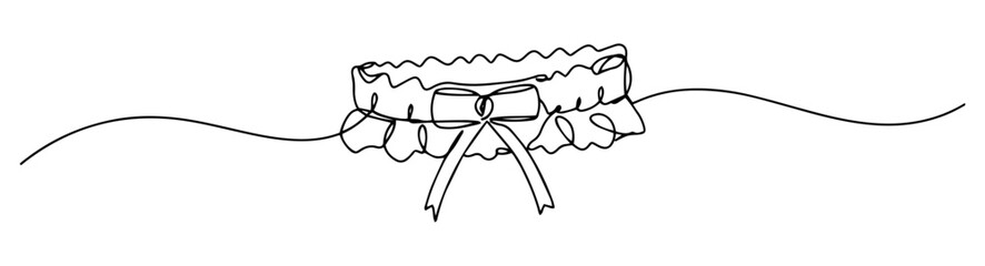 wedding garter with ribbon bow single-line vector design