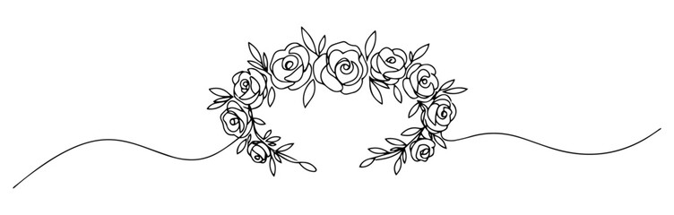 floral rose wreath drawn in one line minimal style