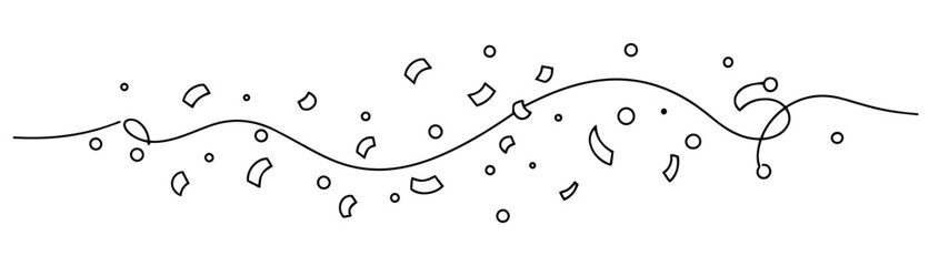 party streamers and confetti bursts in joyful minimalist monoline line illustration