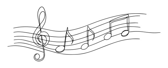 musical notes on staff representing music in continuous line drawing © Wieslaw