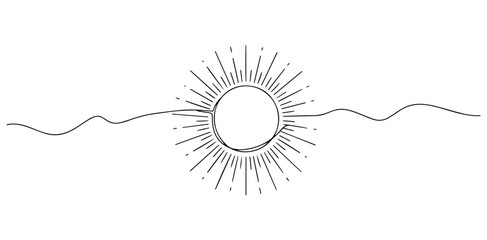 sun illustration with thin radiant rays in elegant one line art © Wieslaw