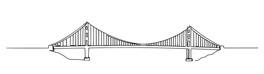 suspension bridge structure in engineering line art illustration