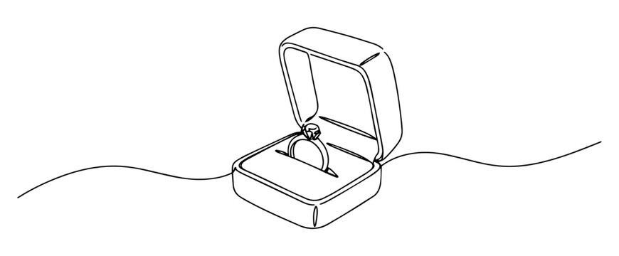 recommend clip art: engagement ring with diamond drawn in simple romantic line art style