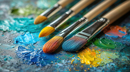 Fototapeta premium Expressing emotions through watercolors in a serene art studio with nature-inspired decor
