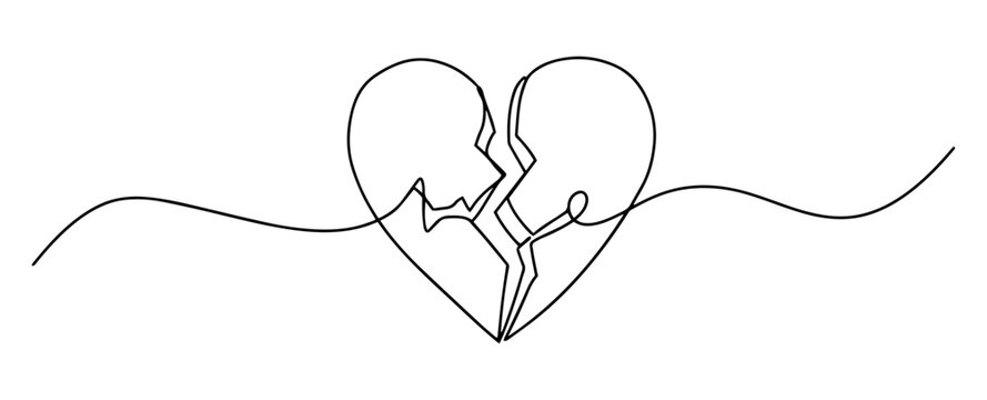 broken heart with male and female faces drawn in symbolic line drawing