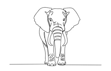 african elephant with large tusks drawn in strong minimalist one line style