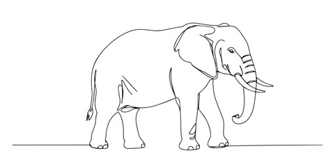 african elephant with large tusks drawn in strong minimalist one line style