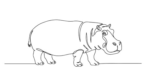 hippopotamus in side view drawn in bold continuous line illustration