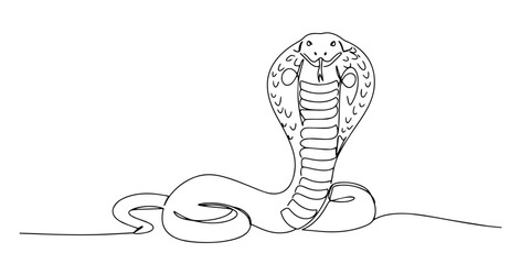 Fototapeta premium cobra snake with spread hood in striking pose drawn in one line style