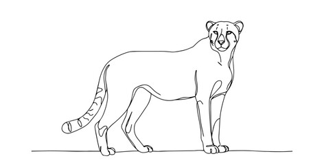 cheetah in walking pose drawn in sleek minimalist one line drawing