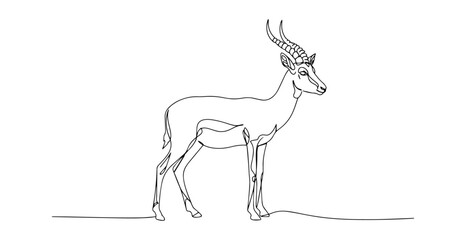 graceful gazelle with long horns in elegant one line continuous drawing