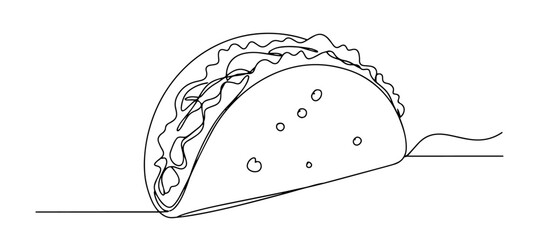 mexican taco with vegetables and filling drawn in one line minimalist style
