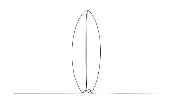 surfboard in vertical position drawn in minimalist beach line style
