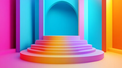 Vibrant Gradient Steps in a Colorful Studio Setting, Ideal for Product Displays or Artistic Backdrops
