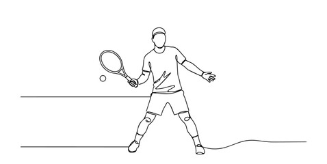 tennis player swinging racket in action pose drawn in minimalist line art © Wieslaw