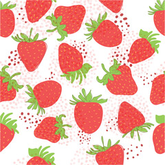 A solid drawing of fresh strawberries. Seamless texture. Pink. Doodle. Red berry - minimal style. Healthy eating. Hand-drawn vector illustration for textile, wallpaper. Handwriting.