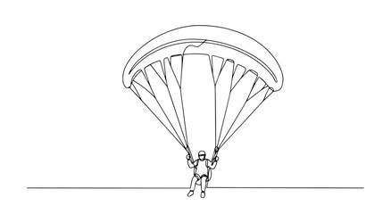 person paragliding with open parachute in dynamic one line art