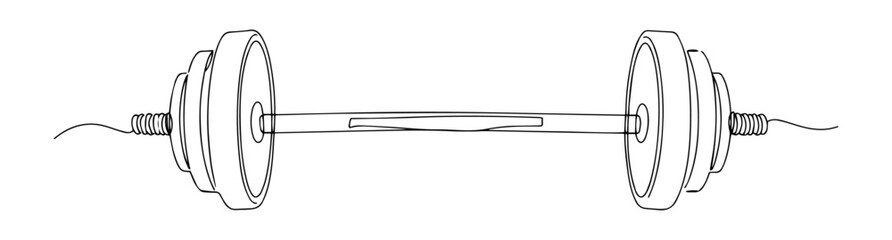 detailed line drawing of barbell with weight plates in minimal black and white gym style