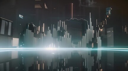 transparent digital stock chart projected in mid-air, smoothly animating upward movement, futuristic blue and neon accents enhancing the visuals - Powered by Adobe