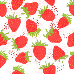 A solid drawing of fresh strawberries. Seamless texture. Pink. Doodle. Red berry - minimal style. Healthy eating. Hand-drawn vector illustration for textile, wallpaper. Handwriting.
