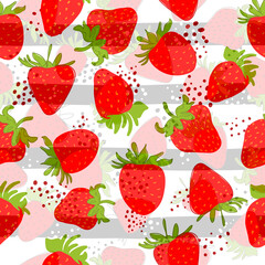 A solid drawing of fresh strawberries. Seamless texture. Pink. Doodle. Red berry - minimal style. Healthy eating. Hand-drawn vector illustration for textile, wallpaper. Handwriting.