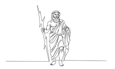 greek god zeus holding a lightning bolt in symbolic one line vector art