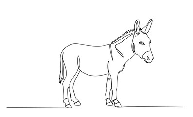 donkey standing side view monoline hand-drawn sketch vector lineart