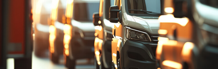 Row of Modern Cars Parked in Dealership Lot at Sunset
