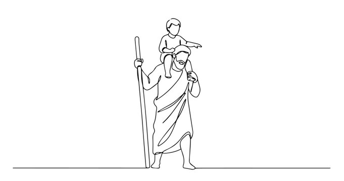 saint christopher carrying child in one line art style