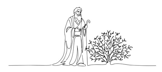 moses and the burning bush outline one line vector shape