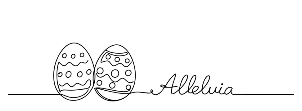 decorated easter eggs with alleluia text outline one line vector shape