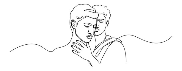 abstract portrait of two people close together outline one line vector shape