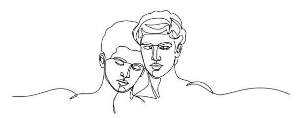 abstract portrait of two people close together outline one line vector shape