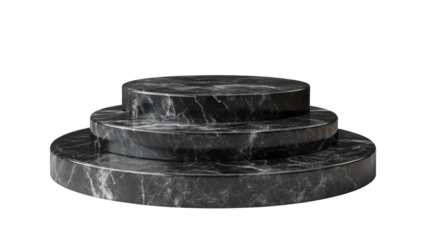 black marble tiered display platform on white background 