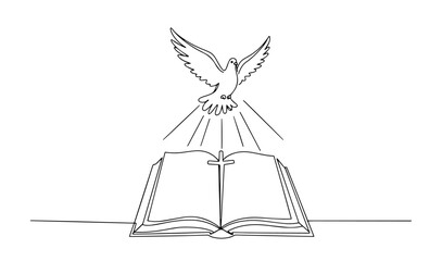 open bible with holy spirit dove outline one line vector shape © Wieslaw
