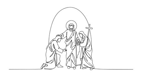 jesus appearing after resurrection outline one line vector shape