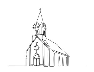 church building outline one line vector shape