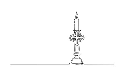 Obraz premium church candle with cross outline one line vector shape