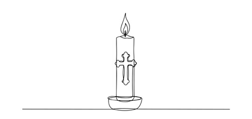 church candle with cross outline one line vector shape