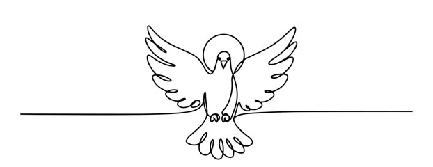 holy spirit dove with halo outline one line vector shape