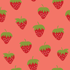 Seamless pattern with strawberry on color background. Natural delicious fresh ripe tasty fruit. Vector illustration for print, fabric, textile, banner, other design. Food concept