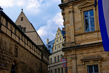 A wonderful day in the city of Bamberg in rainy weather.