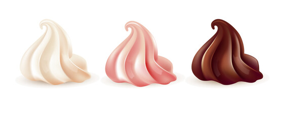 Realistic cream swirl set in different flavors